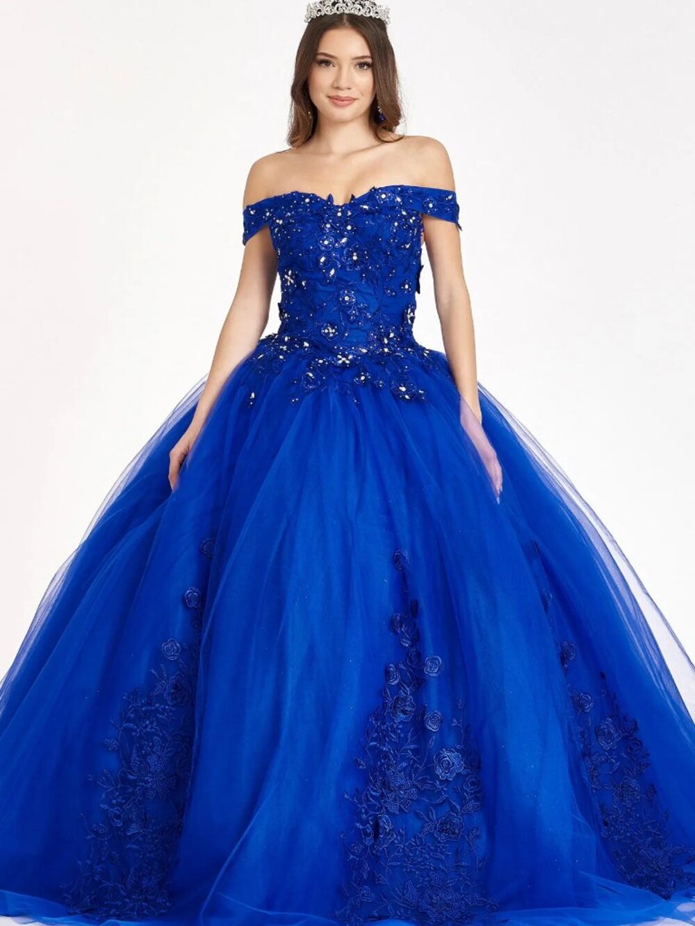 NEW ROYAL BLUE Mesh V-Neck Evening Gown Floor Length Embellished GL2802